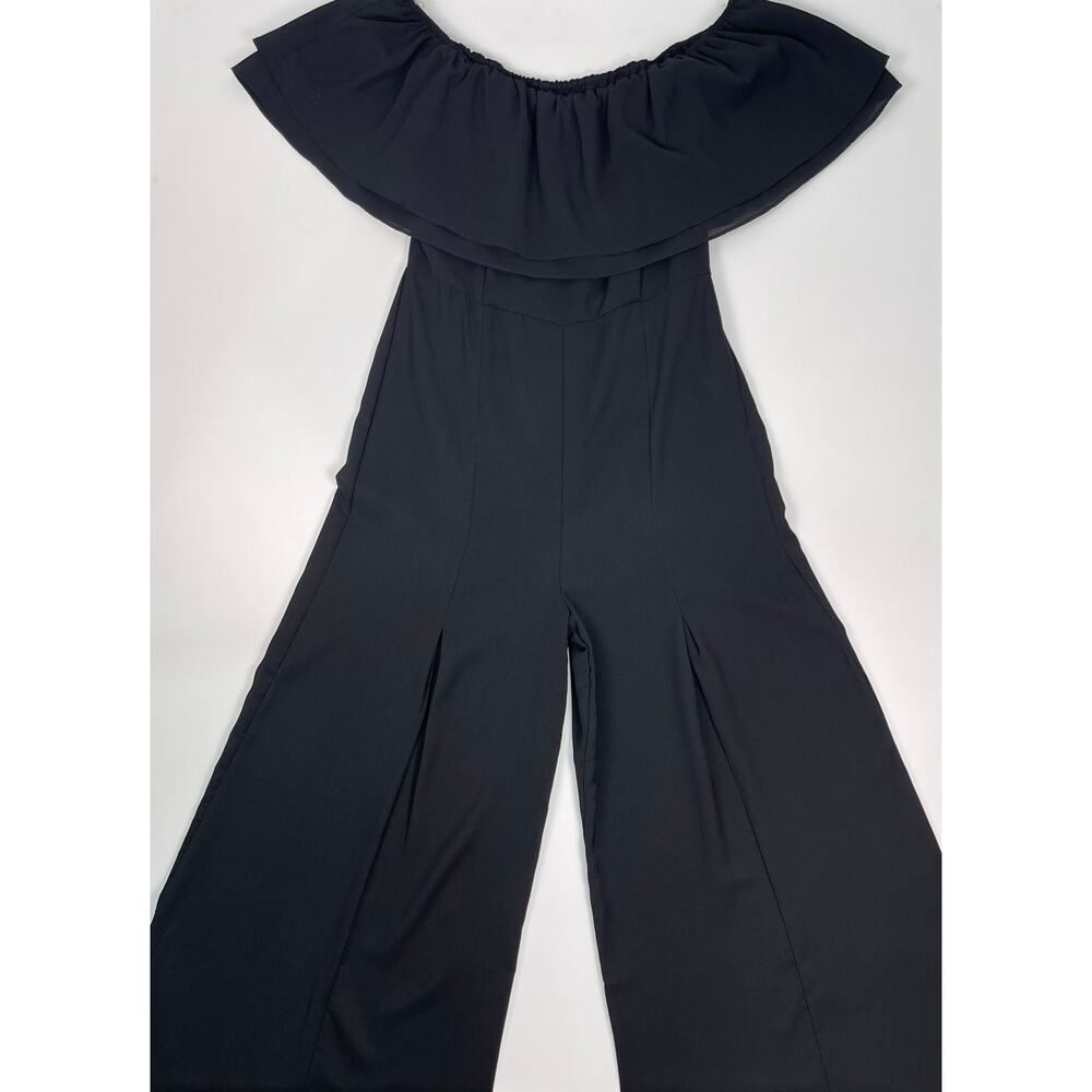 HYFVE Black Off Shoulder Ruffle Wide Leg Jumpsuit Size Medium - Picture 2 of 8